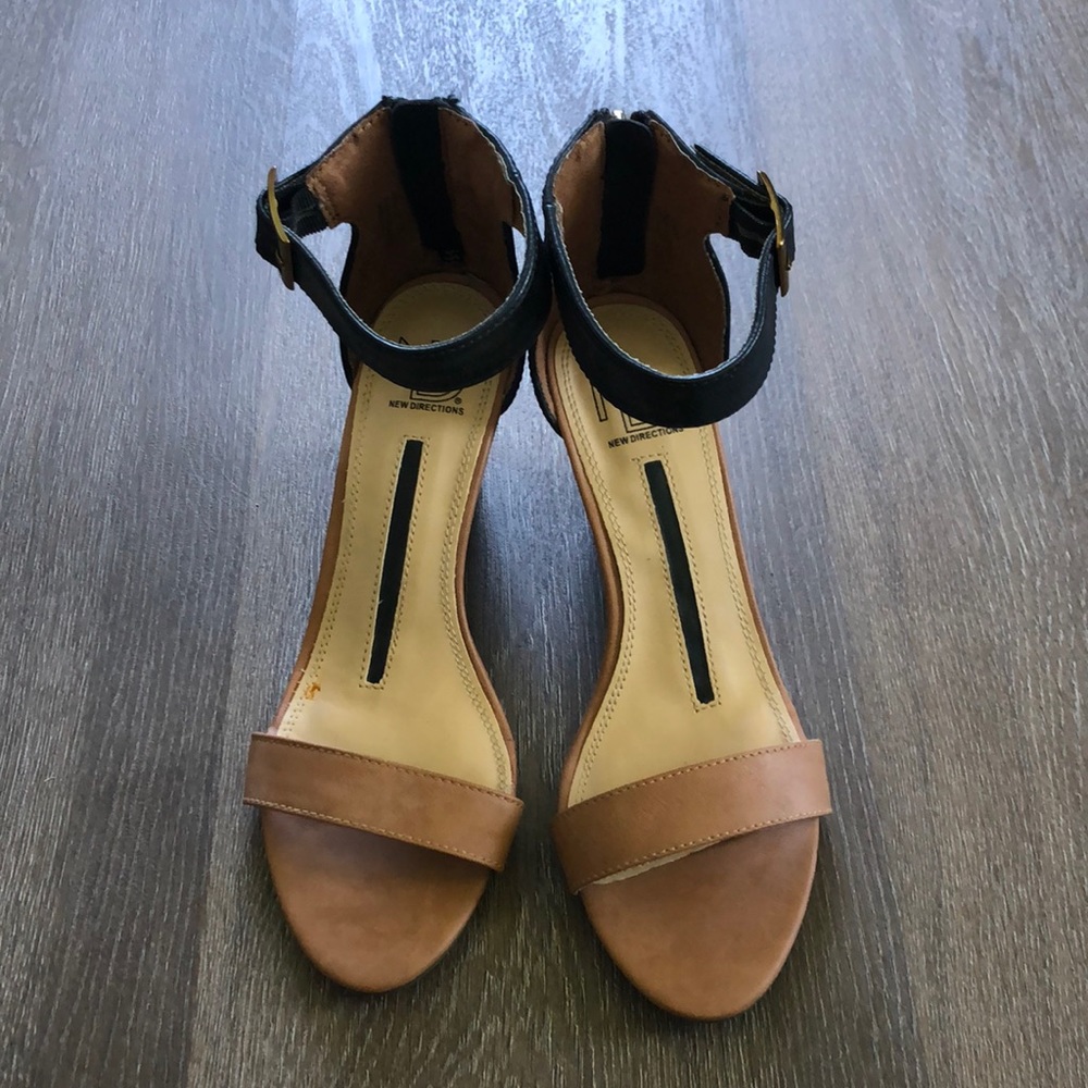 Black and Tan Sandal Wedges